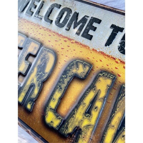 NWT NEW “WELCOME TO THE BEER CAVE” Metal Tin Sign Plaque Rustic Iron Store - Picture 4 of 6